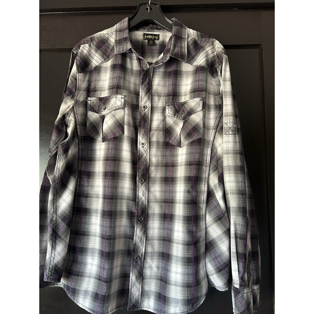 Helix  Plaid Shirt Sz XL Button Up W/ Metal  Buttons, Long Sleeve